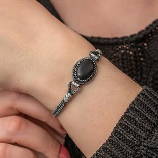 Hk Gümüş Kadın Bileklik Oniks Taşlı Kazaziye|Gümüş Takı Hediyelik Ürünler