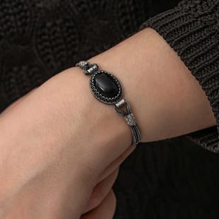 Hk Gümüş Kadın Bileklik Oniks Taşlı Kazaziye|Gümüş Takı Hediyelik Ürünler