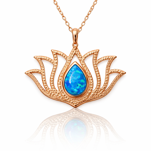 Hk Gümüş Opal Taşlı Rose Lotus Çiçeği Kolye | Gümüş Takı Hediyelik Ürünler