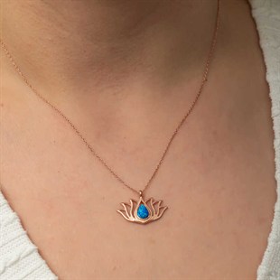 Hk Gümüş Opal Taşlı Rose Lotus Çiçeği Kolye | Gümüş Takı Hediyelik Ürünler