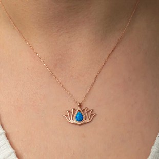 Hk Gümüş Opal Taşlı Rose Lotus Çiçeği Kolye | Gümüş Takı Hediyelik Ürünler