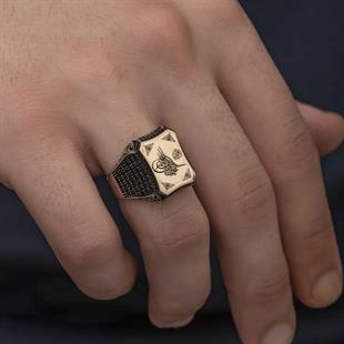 Hk Gümüş Erkek Yüzük Osmanlı Tuğralı |Gümüş Takı Hediyelik Ürünler