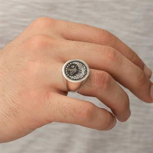 Hk Gümüş Erkek Yüzük Osmanlı Tuğrası |Gümüş Takı Hediyelik Ürünler