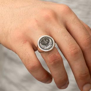 Hk Gümüş Erkek Yüzük Osmanlı Tuğrası |Gümüş Takı Hediyelik Ürünler