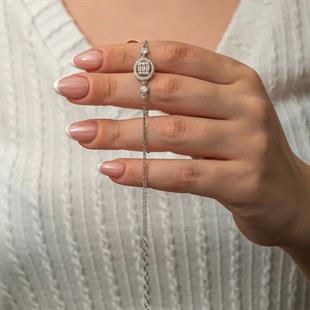 Hk Gümüş Kadın Bileklik Oval Baget Taşlı |Gümüş Takı Hediyelik Ürünler