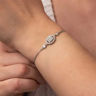 Hk Gümüş Kadın Bileklik Oval Baget Taşlı |Gümüş Takı Hediyelik Ürünler