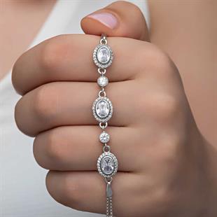 Hk Gümüş Kadın Bileklik Oval Taşlı |Gümüş Takı Hediyelik Ürünler