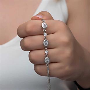 Hk Gümüş Kadın Bileklik Oval Taşlı |Gümüş Takı Hediyelik Ürünler