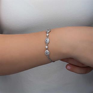 Hk Gümüş Kadın Bileklik Oval Taşlı |Gümüş Takı Hediyelik Ürünler