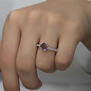 Hk Gümüş Kadın Yüzük Pembe Baget Tek Taş |Gümüş Takı Hediyelik Ürünler