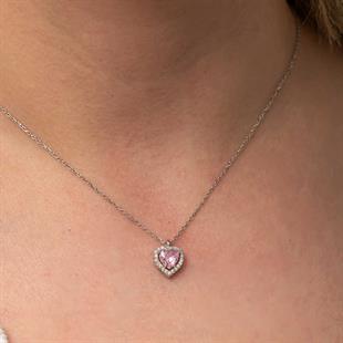 Hk Gümüş Kadın Kolye Pembe Kalp |Gümüş Takı Hediyelik Ürünler