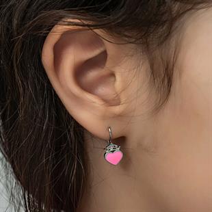 Hk Gümüş Çocuk Küpe Pembe Kalp Sallantılı |Gümüş Takı Hediyelik Ürünler