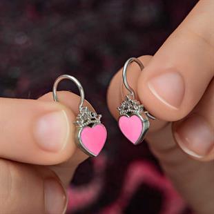 Hk Gümüş Çocuk Küpe Pembe Kalp Sallantılı |Gümüş Takı Hediyelik Ürünler