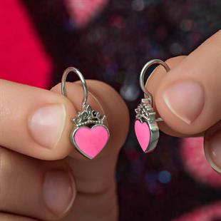 Hk Gümüş Çocuk Küpe Pembe Kalp Sallantılı |Gümüş Takı Hediyelik Ürünler