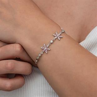 Hk Gümüş Kadın Bileklik Pembe Lotus Çiçeği |Gümüş Takı Hediyelik Ürünler