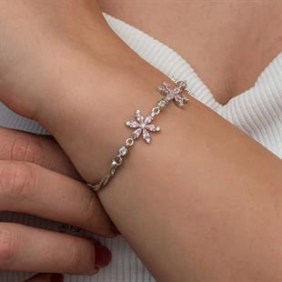 Hk Gümüş Kadın Bileklik Pembe Lotus Çiçeği |Gümüş Takı Hediyelik Ürünler