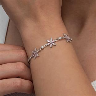 Hk Gümüş Kadın Bileklik Pembe Lotus Çiçeği |Gümüş Takı Hediyelik Ürünler