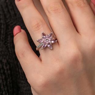 Hk Gümüş Kadın Yüzük Pembe Lotus Çiçeği |Gümüş Takı Hediyelik Ürünler