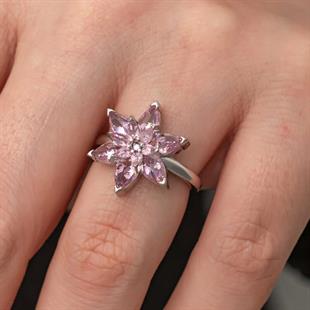 Hk Gümüş Kadın Yüzük Pembe Lotus Çiçeği |Gümüş Takı Hediyelik Ürünler