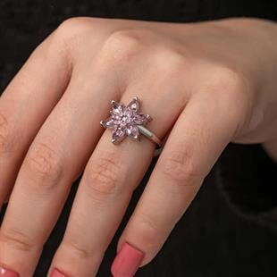 Hk Gümüş Kadın Yüzük Pembe Lotus Çiçeği |Gümüş Takı Hediyelik Ürünler