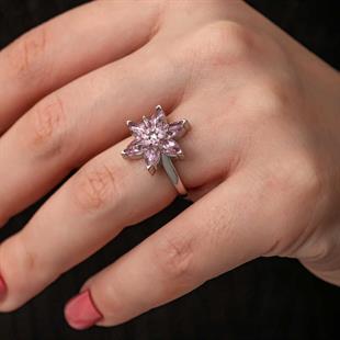 Hk Gümüş Kadın Yüzük Pembe Lotus Çiçeği |Gümüş Takı Hediyelik Ürünler