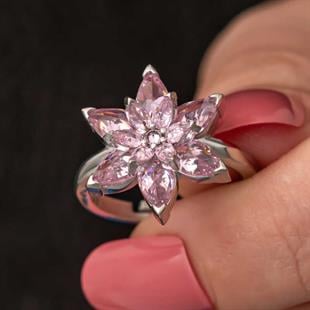 Hk Gümüş Kadın Yüzük Pembe Lotus Çiçeği |Gümüş Takı Hediyelik Ürünler
