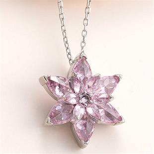 Gümüş Pembe Lotus Çiçeği Kolye