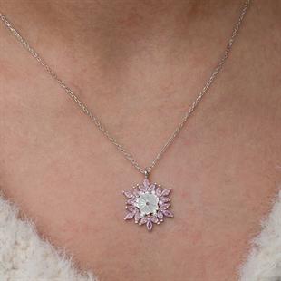 Hk Gümüş Kadın Kolye Pembe Lotus Desenli Çiçek |Gümüş Takı Hediyelik Ürünler