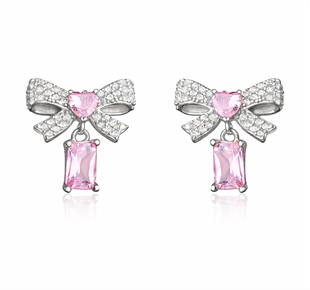 Hk Gümüş Kadın Küpe Pembe Taşlı Fiyonk |Gümüş Takı Hediyelik Ürünler