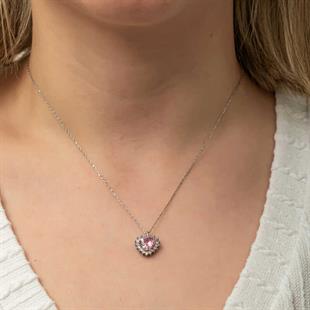 Hk Gümüş Kadın Kolye Pembe Taşlı Kalp |Gümüş Takı Hediyelik Ürünler