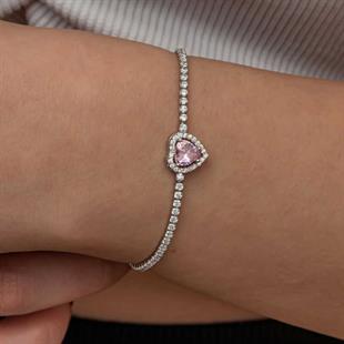Hk Gümüş Kadın Bileklik Pembe Taşlı Kalpli Su Yolu|Gümüş Takı Hediyelik Ürünler