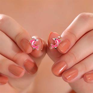 Hk Gümüş Çocuk Küpe Pembe Yunus Balığı |Gümüş Takı Hediyelik Ürünler