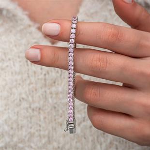 Hk Gümüş Kadın Bileklik Pembe Zirkon Taşlı Su Yolu |Gümüş Takı Hediyelik Ürünler