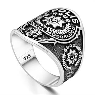 Hk Gümüş Erkek Yüzük Polis Armalı Türk Desenli |Gümüş Takı Hediyelik Ürünler