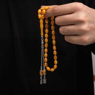 Hk Sıkma Kehribar Tesbih Gümüş Püskül |Gümüş Takı Hediyelik Ürünler