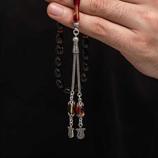 Hk Sıkma Kehribar Tesbih Gümüş Püskül |Gümüş Takı Hediyelik Ürünler