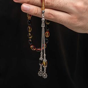 Hk Sıkma Kehribar Tesbih Gümüş Püskül |Gümüş Takı Hediyelik Ürünler