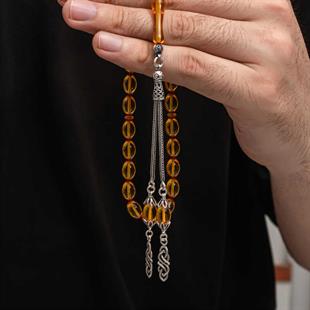 Hk Sıkma Kehribar Tesbih Gümüş Püskül |Gümüş Takı Hediyelik Ürünler