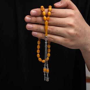 Hk Sıkma Kehribar Tesbih Gümüş Püskül |Gümüş Takı Hediyelik Ürünler