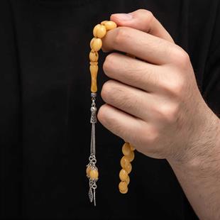 Hk Sıkma Kehribar Tesbih Gümüş Püskül |Gümüş Takı Hediyelik Ürünler