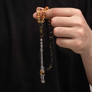 Hk Sıkma Kehribar Tesbih Gümüş Püskül |Gümüş Takı Hediyelik Ürünler