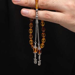 Hk Sıkma Kehribar Tesbih Gümüş Püskül |Gümüş Takı Hediyelik Ürünler