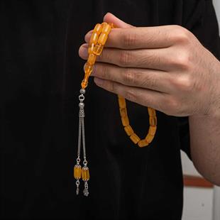 Hk Sıkma Kehribar Tesbih Gümüş Püskül |Gümüş Takı Hediyelik Ürünler