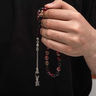 Hk Sıkma Kehribar Tesbih Gümüş Püskül |Gümüş Takı Hediyelik Ürünler