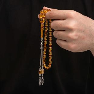 Hk Sıkma Kehribar Tesbih Gümüş Püskül |Gümüş Takı Hediyelik Ürünler