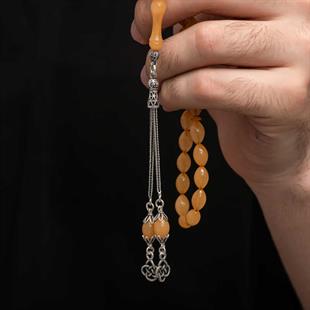 Hk Sıkma Kehribar Tesbih Gümüş Püskül |Gümüş Takı Hediyelik Ürünler