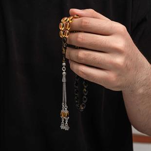 Hk Sıkma Kehribar Tesbih Gümüş Püskül |Gümüş Takı Hediyelik Ürünler