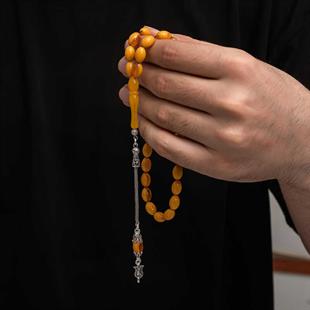 Hk Sıkma Kehribar Tesbih Gümüş Püskül |Gümüş Takı Hediyelik Ürünler