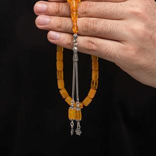 Hk Sıkma Kehribar Tesbih Gümüş Püskül |Gümüş Takı Hediyelik Ürünler