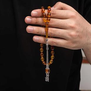 Hk Sıkma Kehribar Tesbih Gümüş Püskül |Gümüş Takı Hediyelik Ürünler